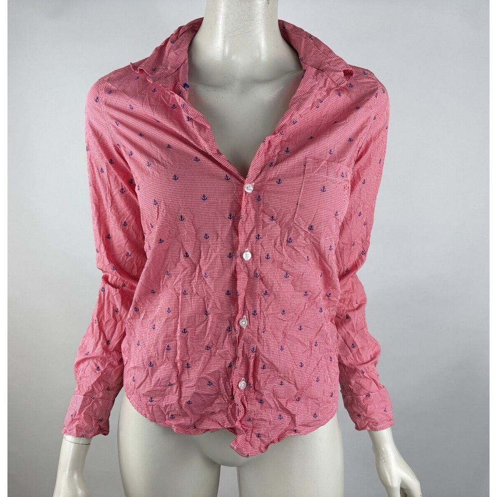 Frank & Eileen Crinkle Barry Anchor Shirt Women XS Cotton Long‎ Sleeve Top